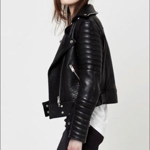 MNG black leather moto bike jacket XS